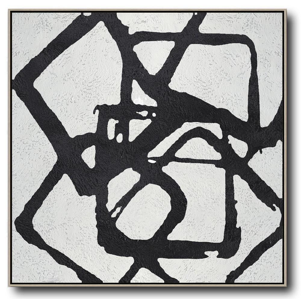 Art Work,Oversized Minimal Black And White Painting - Contemporary Art Canvas Painting